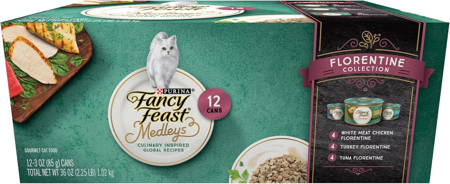 Purina  Wet Cat Food Medleys Florentine Wet Cat Food Variety Pack - (2 Packs of 12) 3 Oz. Cans