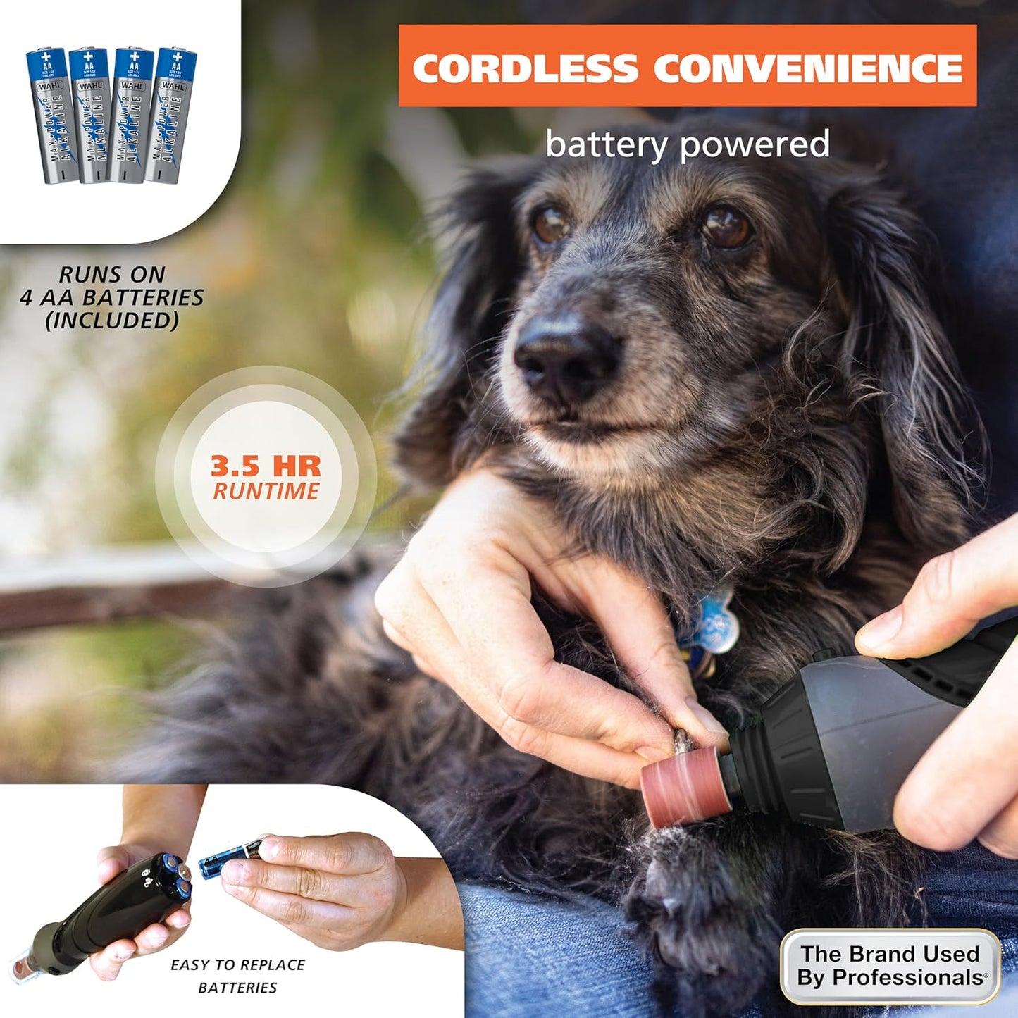 Grind & Smooth 2 Speed Battery Dog Nail Grinder with Concave Rounding Tip and Nail Guard for Increased Safety and Precise Nail Grinding - Model 3026333