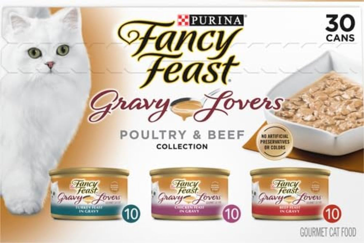 Purina  Gravy Lovers Poultry and Beef Grilled Gourmet Wet Cat Food Variety Pack - (Pack of 30) 3 Oz. Cans