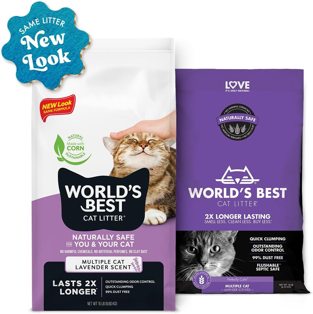 Multiple Cat Lavender Scented 15-Pounds - Natural Ingredients, Quick Clumping, Flushable, 99% Dust Free & Made in USA - Calming Fragrance & Long-Lasting Odor Control