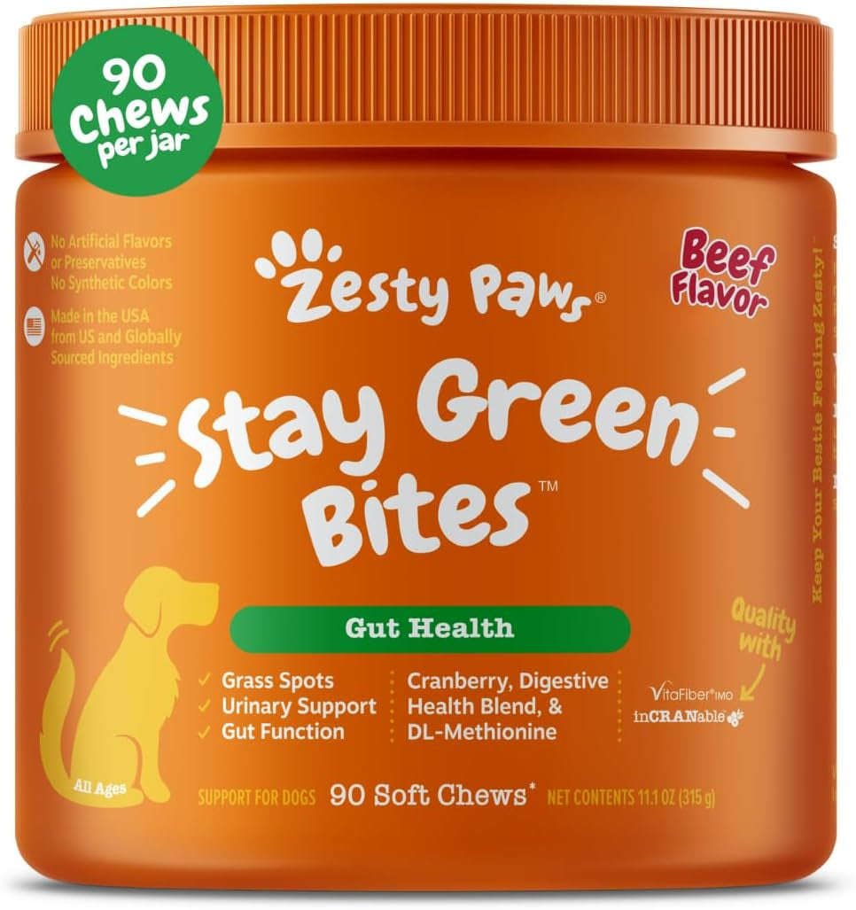 Stay Green Bites for Dogs - Grass Burn Soft Chews for Lawn Spots Caused by Dog Urine - with Cranberry for Urinary Tract & Bladder - Beef - 90 Count