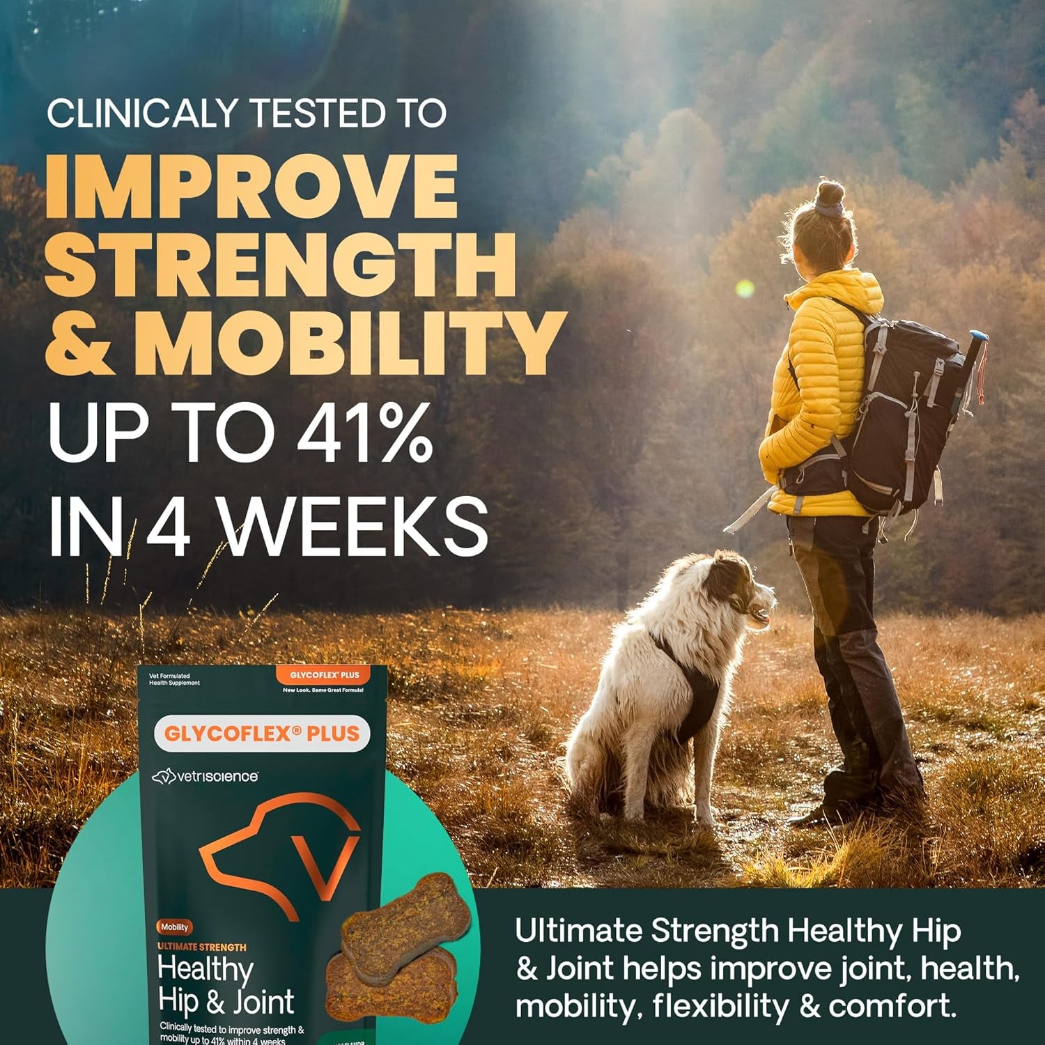 Ultimate Strength Healthy Hip & Joint Chews, Glycoflex Glucosamine, Chondroitin and Green-Lipped Mussel Joint Support Supplement for Dogs, Soothe Joint Discomfort, Duck, 120 Count