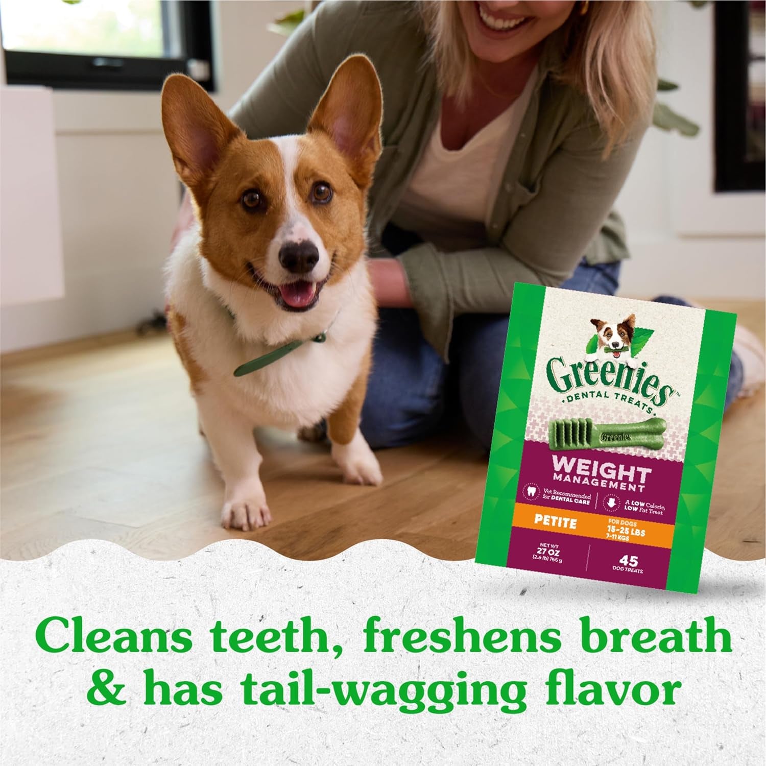 Weight Management Petite Dog Dental Chews Weight Control Dog Treats, 27 Oz. Pack (45 Treats)