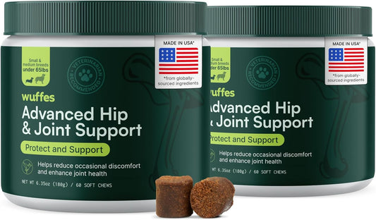 Advanced Dog Hip and Joint Supplement with Glucosamine, Chondroitin, Omega 3, MSM, and Green Lipped Mussel, 120 Pork Flavored Chews for Small Dog Breeds