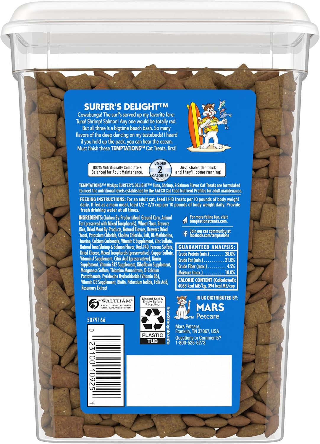 Mixups Surfer'S Delight Flavor Crunchy and Soft Cat Treats, 16 Oz. Tub