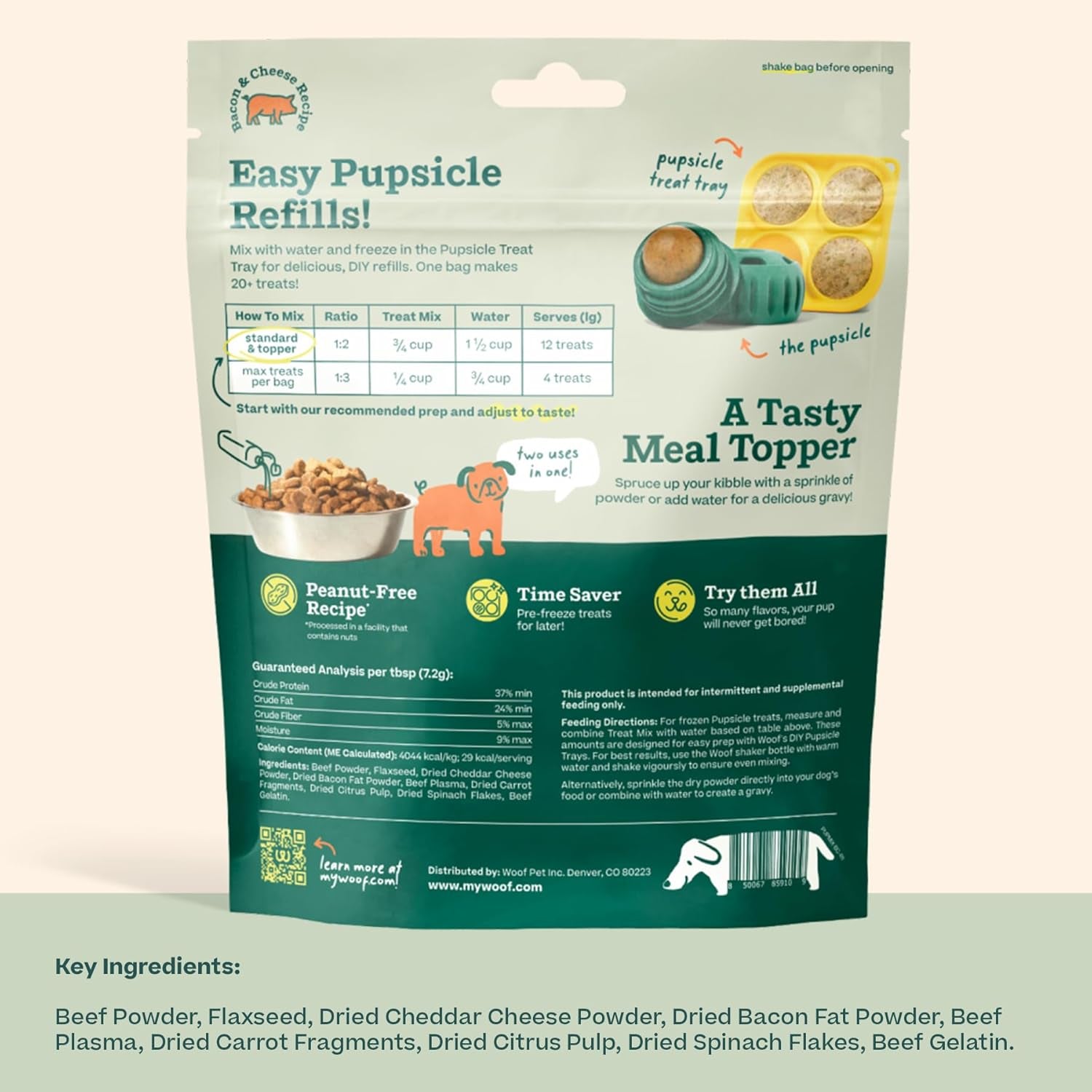 Dog Pupsicle Mix - Easy-To-Make DIY Pupsicle Refills - Tasty, Healthy Pupsicle Mix - Wholesome Ingredients - Long-Lasting Treats for Dogs - Bacon and Cheese Mix