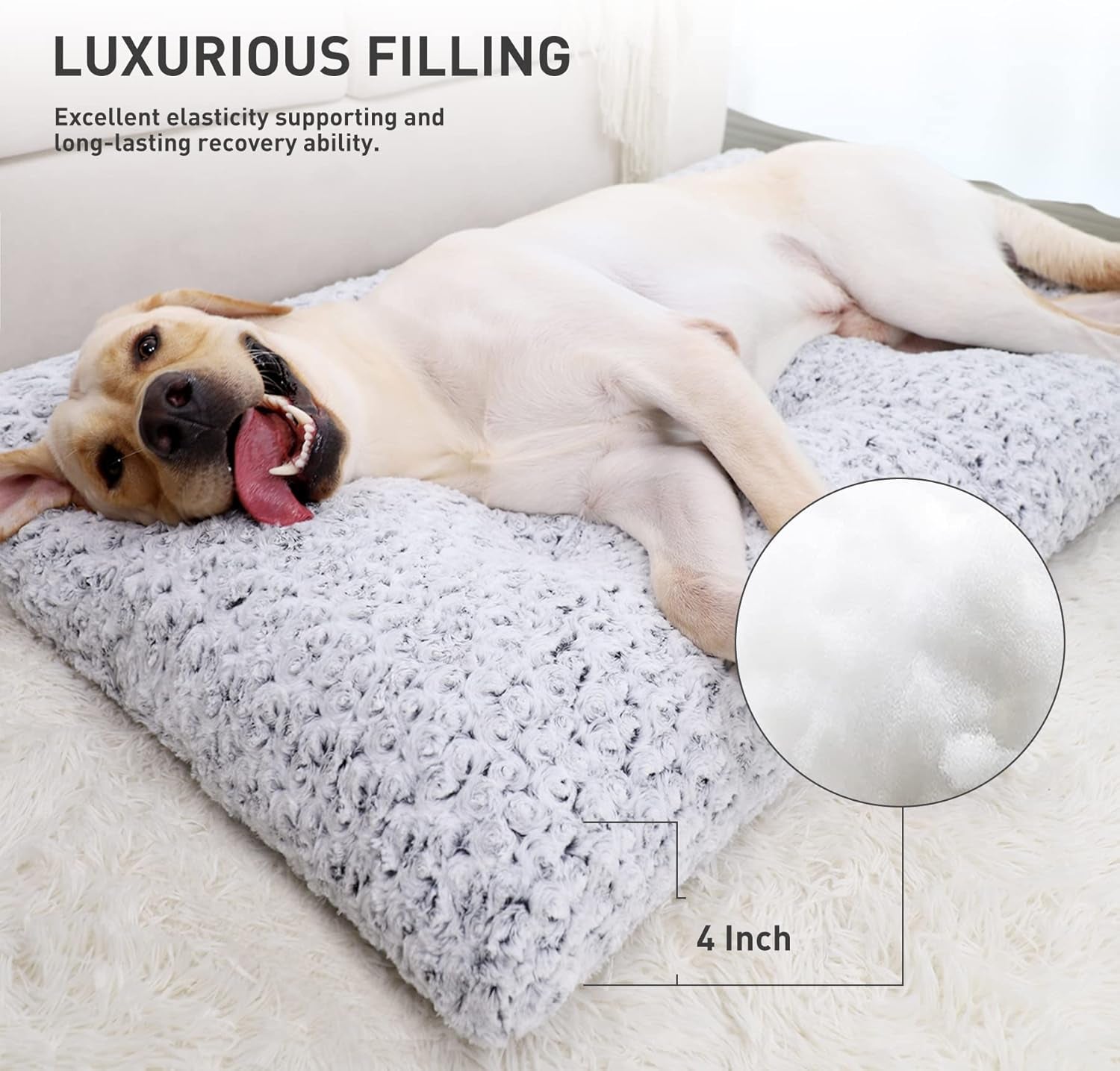 Washable Dog Bed Deluxe Plush Dog Crate Beds Comfy Kennel Pad Anti-Slip Pet Sleeping Mat for Large, Jumbo, Medium, Small Dogs Breeds, 41" X 27", Gray