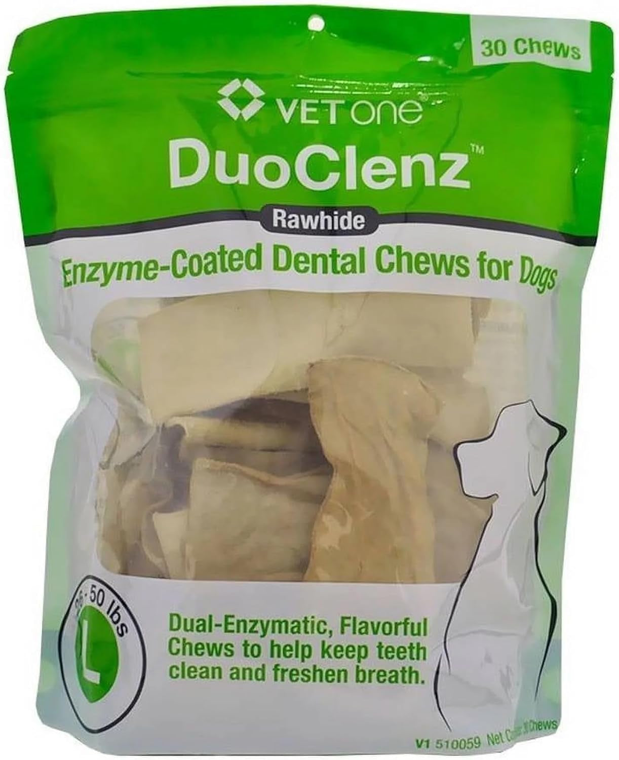Vetone Duoclenz Enzyme Coated Dog Dental Chews for Large Dogs - Veterinarian Formulated - 30 Count