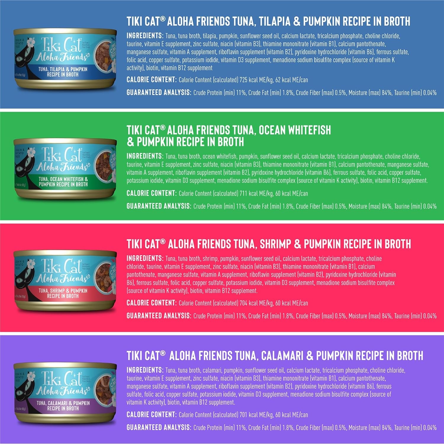 Tiki Cat Aloha Friends Variety Pack, Seafood Flavors with Pumpkin, Wet, High-Protein & High-Moisture Cat Food, for All Life Stages, 3 Oz. Cans (Pack of 12)