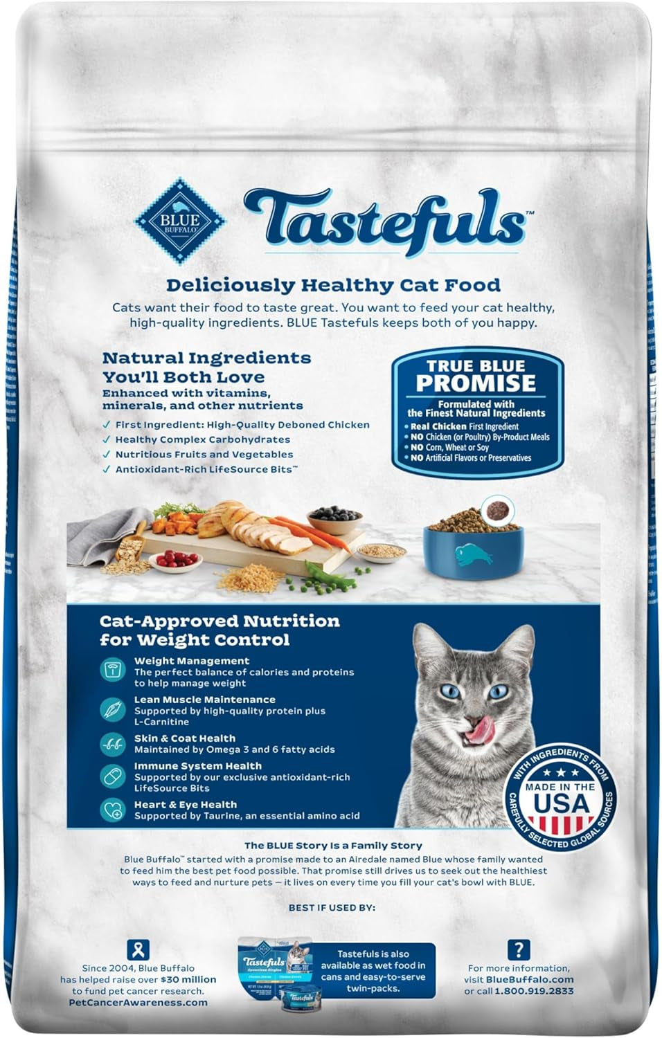 Tastefuls Natural Food for Adult Cats, Weight Control, 15-Lb. Bag