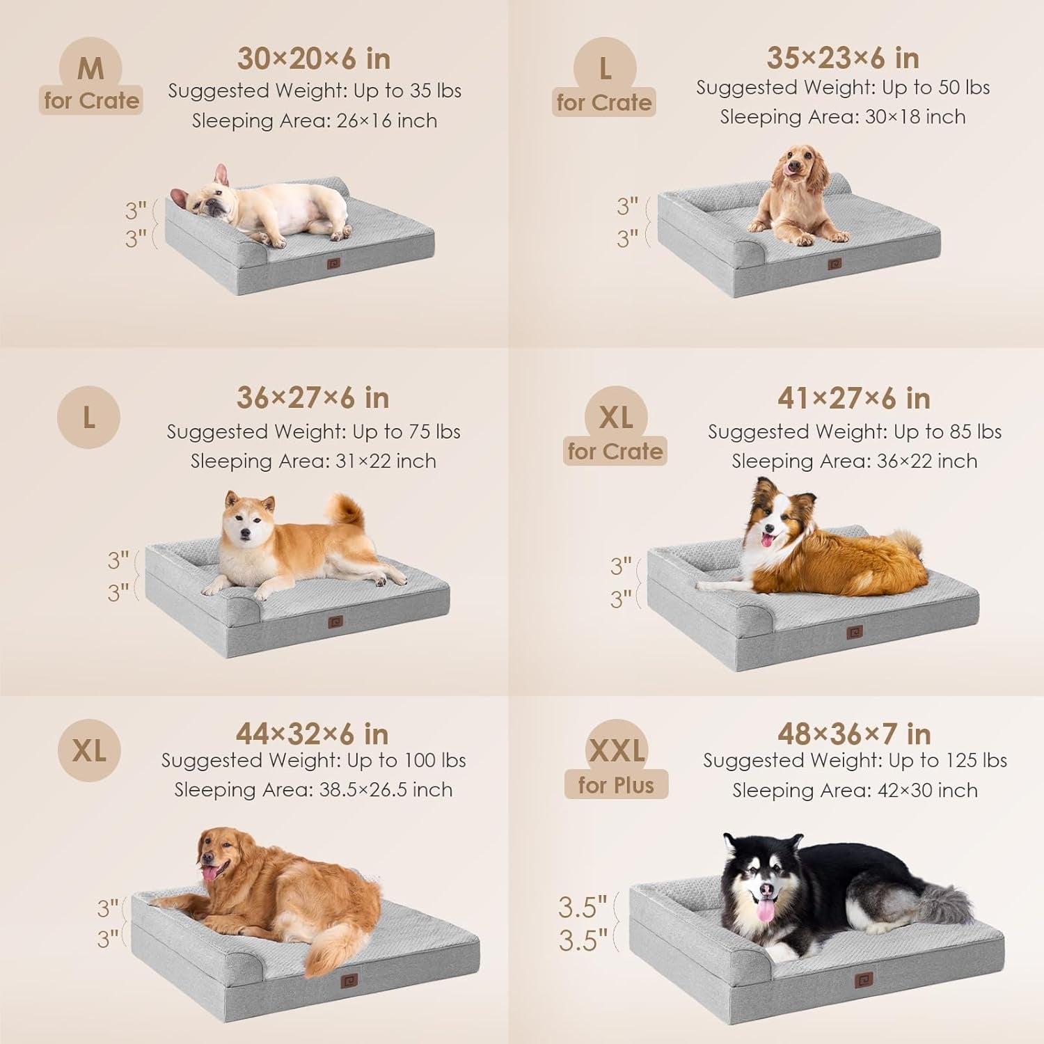 Memory Foam Dog Bed Medium Sized Dogs, Waterproof Dog Bed Orthopedic with Washable Removable Cover, Non-Slip Pet Bed Couch for Crate, 30X20X6 Inches, Grey