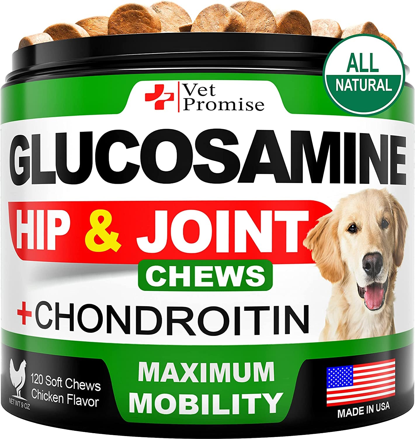 Glucosamine for Dogs - Hip and Joint Supplement for Dogs - Glucosamine Chondroitin - Joint Pain Relief Pills - MSM - Advanced Health Support Supplement - 120 Mobility Chews - Made in USA