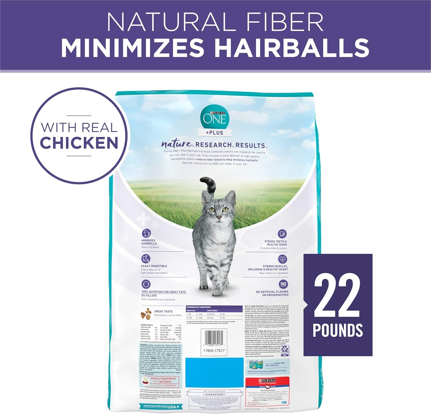 Natural Cat Food for Hairball Control, +PLUS Hairball Formula - 22 Lb. Bag