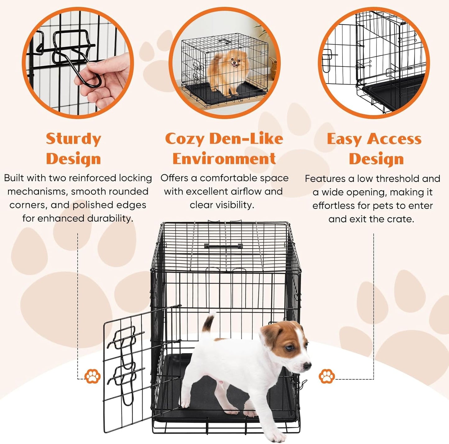 30 Inch Single Door Dog Crate, Metal Pet Kennel with Secure Lock, Foldable Design, Removable Tray for Easy Cleaning, Portable Puppy Cage for Small Dogs, Ideal for Training & Travel