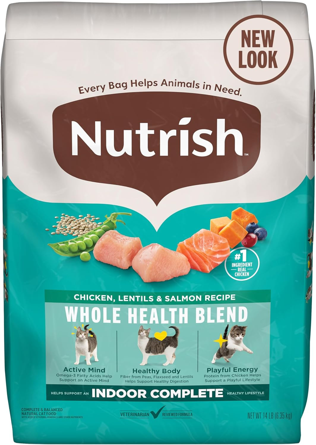 Indoor Complete Premium Natural Dry Cat Food, Chicken with Lentils & Salmon Recipe, 14 Pounds (Packaging May Vary)