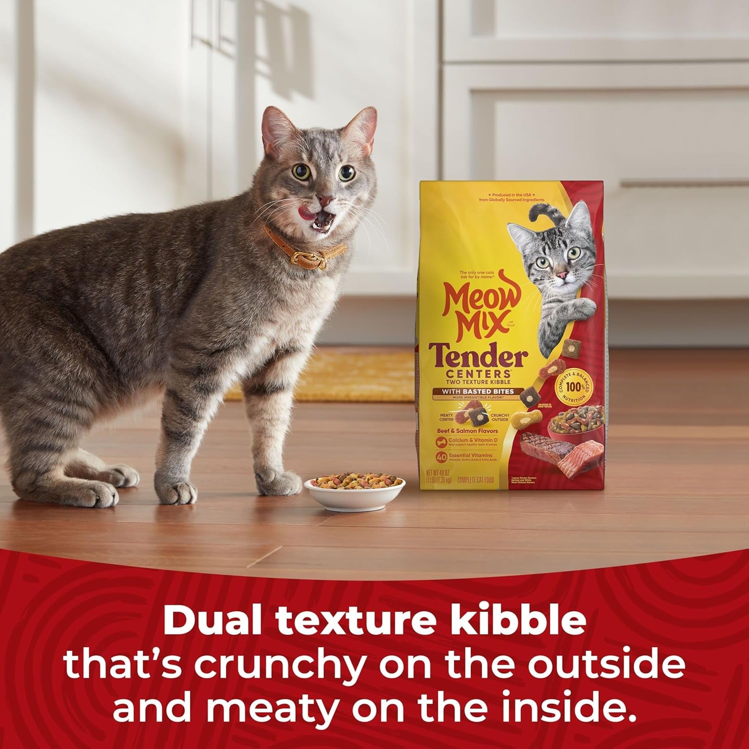 Tender Centers Basted Bites Dry Cat Food, Beef & Salmon Flavors, 3 Pound (Pack of 4), Crunchy outside Meaty Inside