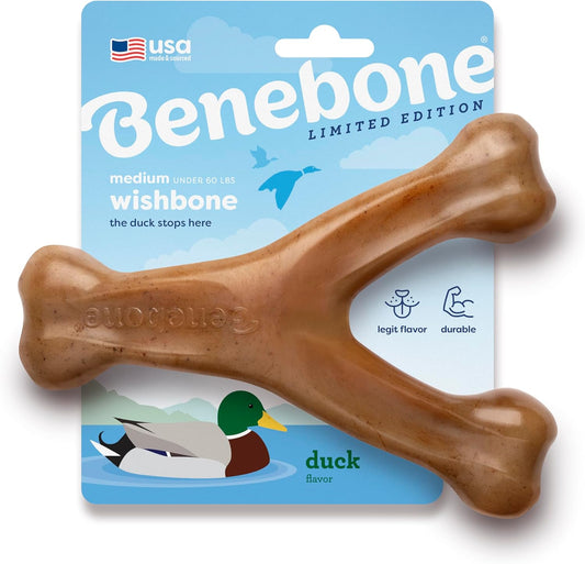 Wishbone Durable Dog Chew Toy for Aggressive Chewers, Duck, Made in USA, Medium