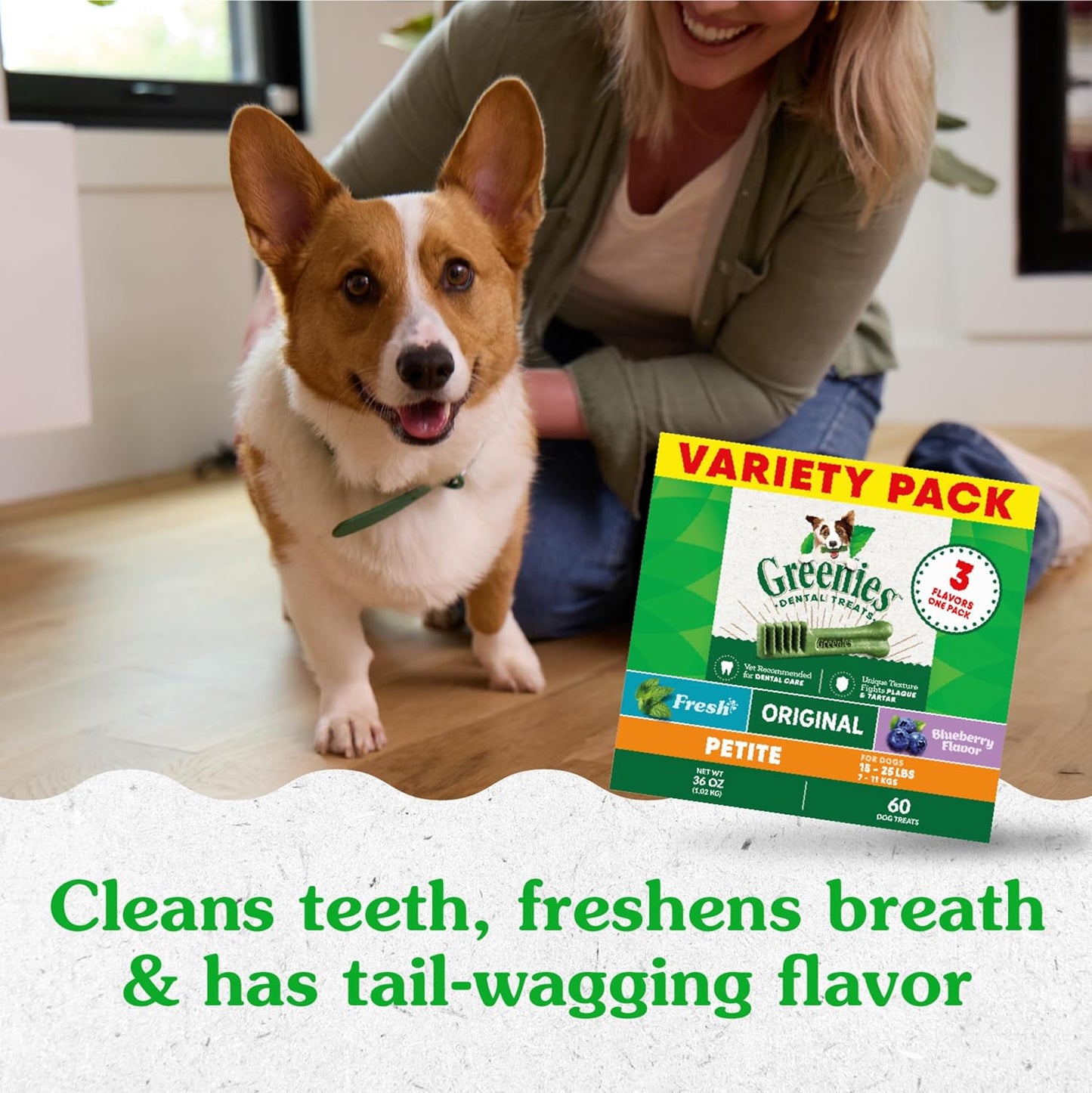 Petite Dental Dog Treats, 3-Flavor Variety Pack, (3) 12 Oz. Pouches, 60 Total Treats