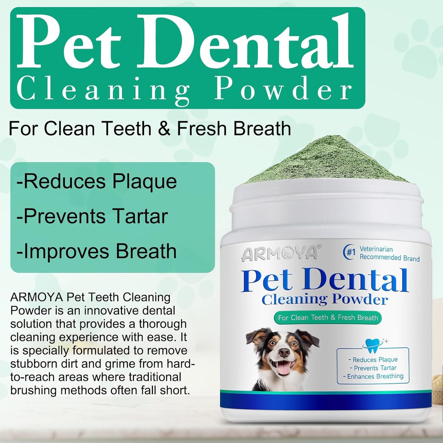 Dog Dental Powder - Teeth Cleaning Powder for Dogs - Dental Powder for Dogs - Dog Dental Care - Plaque & Bad Breath off Powder Dog - Dental Care Supplies for Small - Medium - Large Dogs