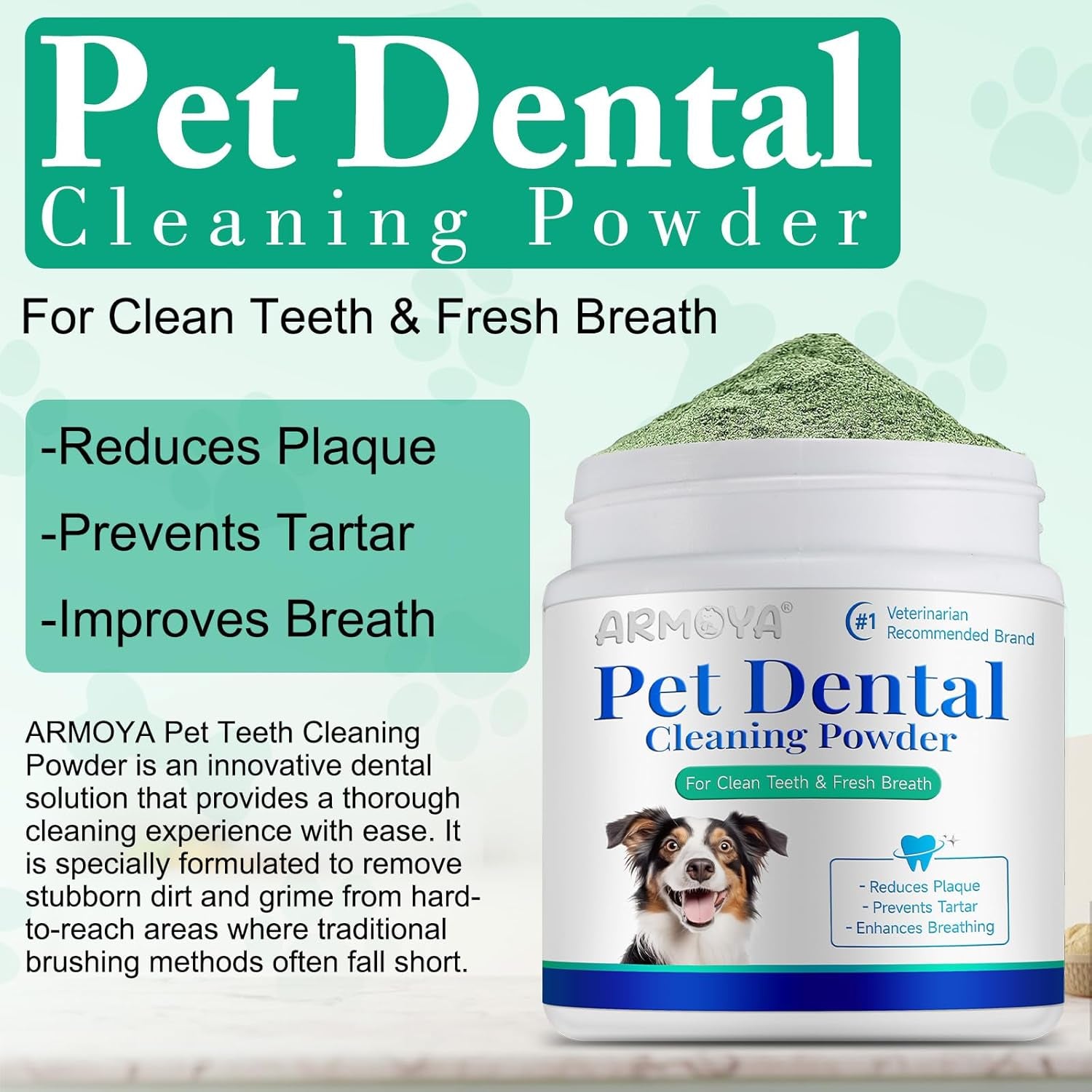 Dog Dental Powder - Teeth Cleaning Powder for Dogs - Dental Powder for Dogs - Dog Dental Care - Plaque & Bad Breath off Powder Dog - Dental Care Supplies for Small - Medium - Large Dogs