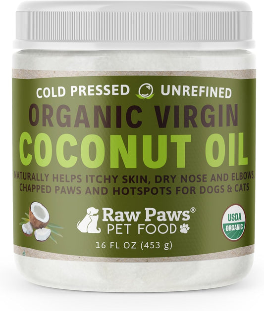 Virgin Organic Coconut Oil for Dogs & Cats, 16-Oz - Treatment for Itchy Skin, Dry Nose, Paws - Hot Spot Lotion - Natural Hairball Remedy for Cats
