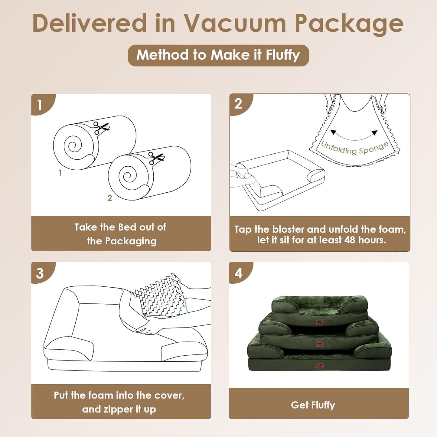 Orthopedic Dog Beds for Extra Large Dogs, Waterproof Memory Foam XL Pet Bed with Sides, Non-Slip Bottom and Egg-Crate Foam Big Dog Couch Bed with Washable Removable Cover, Dark Green