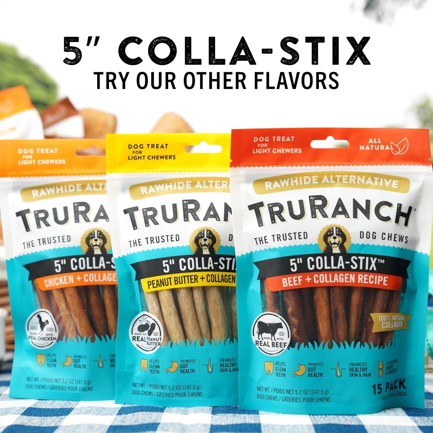 Collagen Sticks - 5" Collagen Sticks for Dogs - Long Lasting Healthy Joint Support Dog Treat - Rawhide Alternative - Skin & Coat Health - Made with Real Beef, 1 Bag, 15 Count