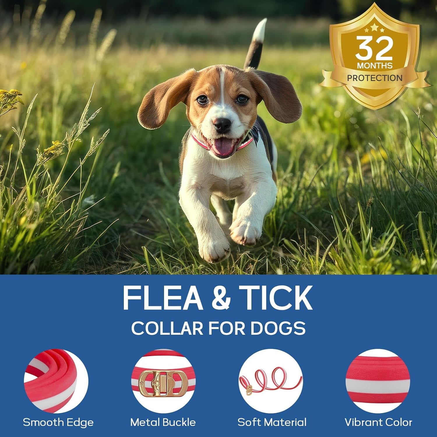 4 Pack Flea and Tick Collar for Dogs- Adjustable Dog Flea and Tick Collar- 32 Months Dog Flea and Tick Treatment - Water Resistant Dog Flea Collars for Puppy Small Medium Large Dog- Red & White