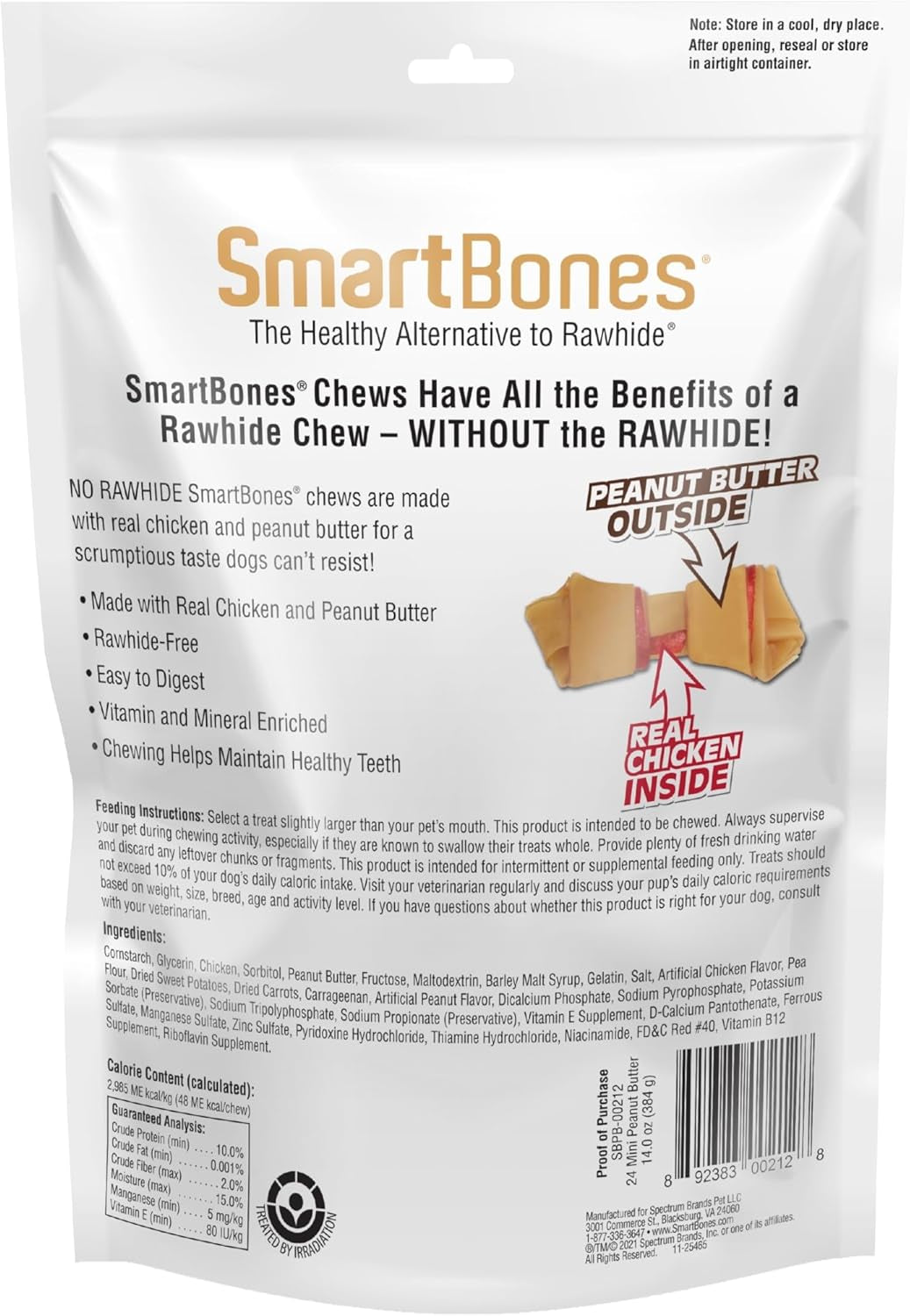 Mini Chews with Real Peanut Butter 24 Count, Rawhide-Free Chews for Dogs (Packaging May Vary)