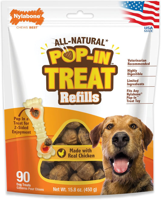 Pop-In Treat-Toy Refill Chews, All-Natural Dog Treats for Treat Dispensing Toys, Chicken Flavor, 90 Count