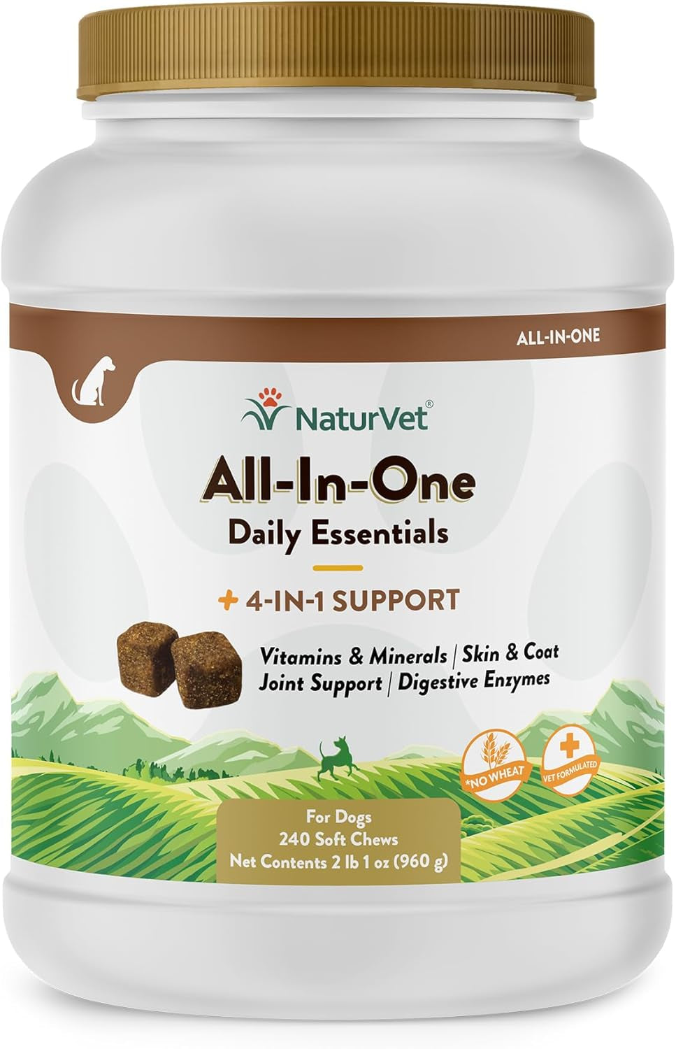 All-In-One Dog Supplement - for Joint Support, Digestion, Skin, Coat Care – Dog Multivitamins with Minerals, Omega-3, 6, 9 – Wheat-Free Vitamins for Dogs – 240 Soft Chews