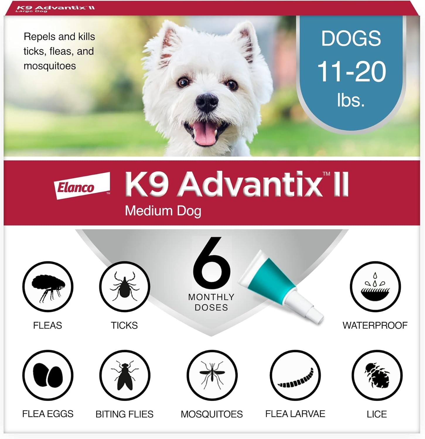II Medium Dog Vet-Recommended Flea, Tick & Mosquito Treatment & Prevention | Dogs 11-20 Lbs. | 6-Mo Supply