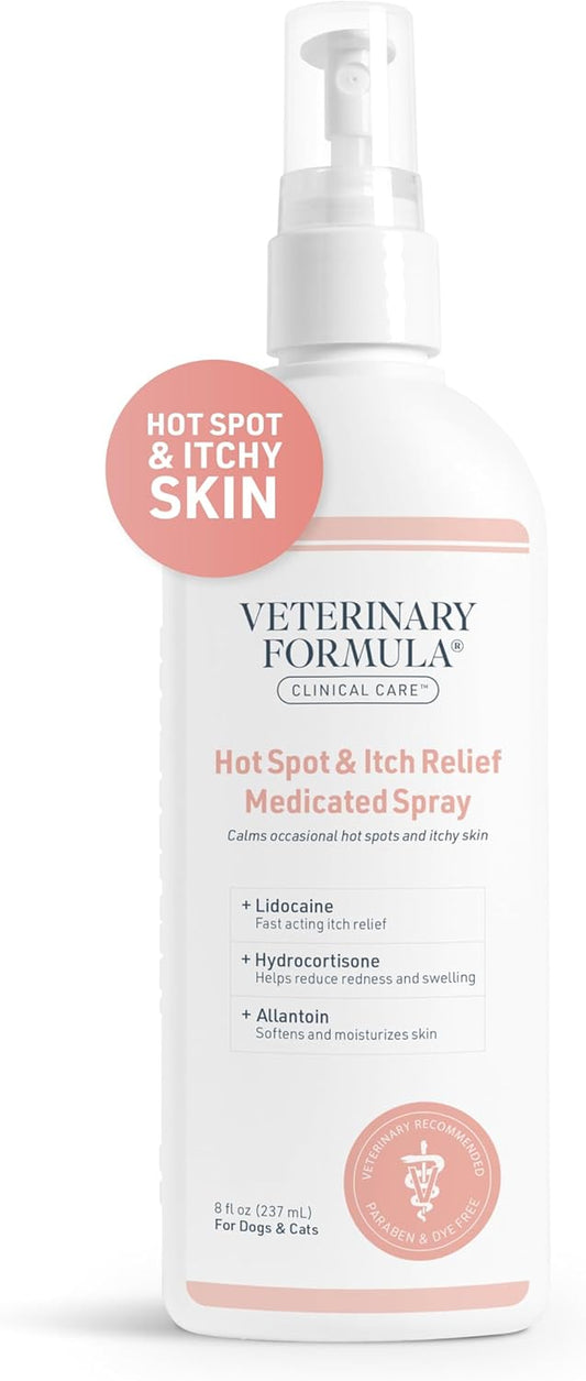 Clinical Care Hot Spot & Itch Relief Medicated Spray, 8Oz – Easy to Use Spray for Dogs & Cats – Helps Alleviate Sensitive Skin, Scratching, and Licking of Coat (1 Pack)
