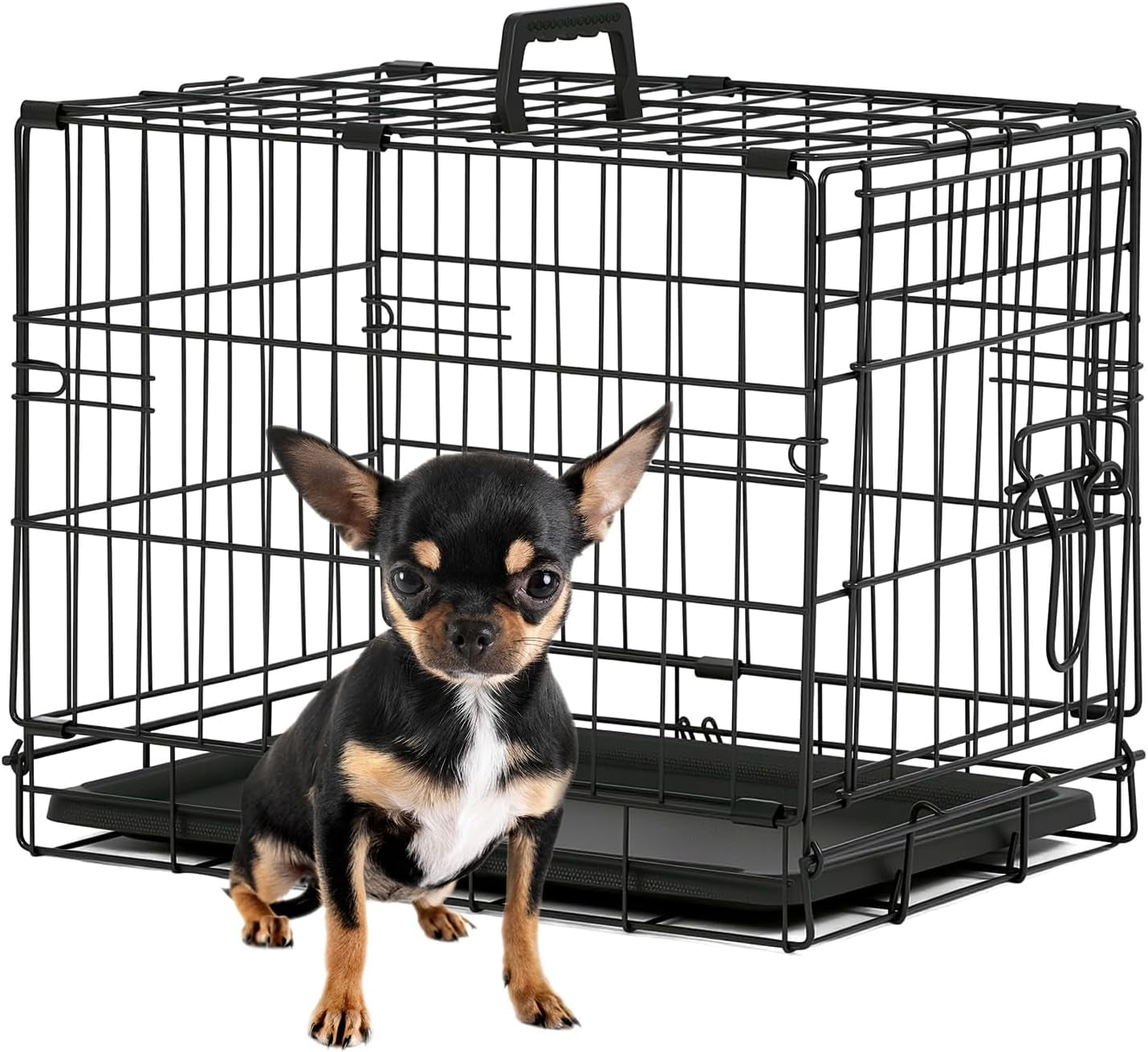 | Dog Crate | 18" | Black | Foldable Metal Kennel with Single Doors, Secure Slide-Bolt Latches, Leakproof Tray | Portable Dog Cage for Small Breeds | for Travel, Indoor & Outdoor Use