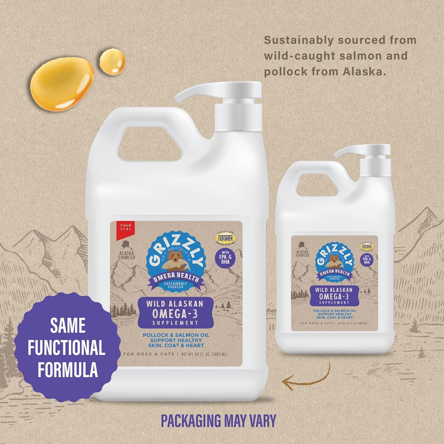 Omega Health Liquid Omega-3 Supplement for Dogs and Cats, 64 Ounce Jug