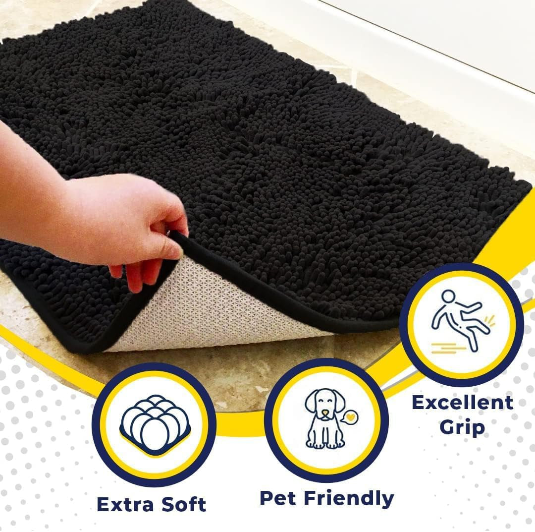® Shown on TV – Super Absorbent Door Mat Indoor, Microfiber Quick Dry Chenille Entryway Rug, Non-Slip Front Door Mat, Indoor Mats for Entryway, Machine Washable Pet Rug, Black 24"X36"
