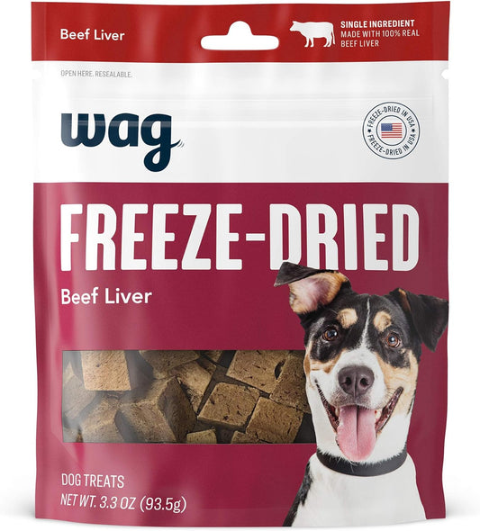 Amazon Brand -  Freeze-Dried Raw Single Ingredient Dog Treats, Beef Liver, High Protein, Health Training Treats or Meal Topper for All Dogs, Grain-Free, 3.3 Ounce (Pack of 1)