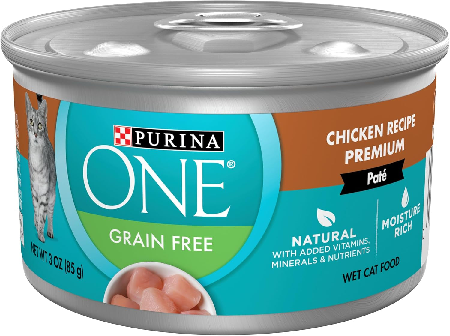 Natural, Grain Free Wet Cat Food Pate, Chicken Recipe - (Pack of 24) 3 Oz. Pull-Top Cans