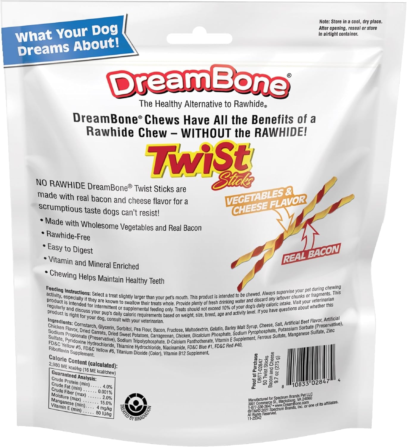 Twist Sticks, Made with Real Bacon and Cheese Flavor, Rawhide-Free Chews for Dogs, 50 Count