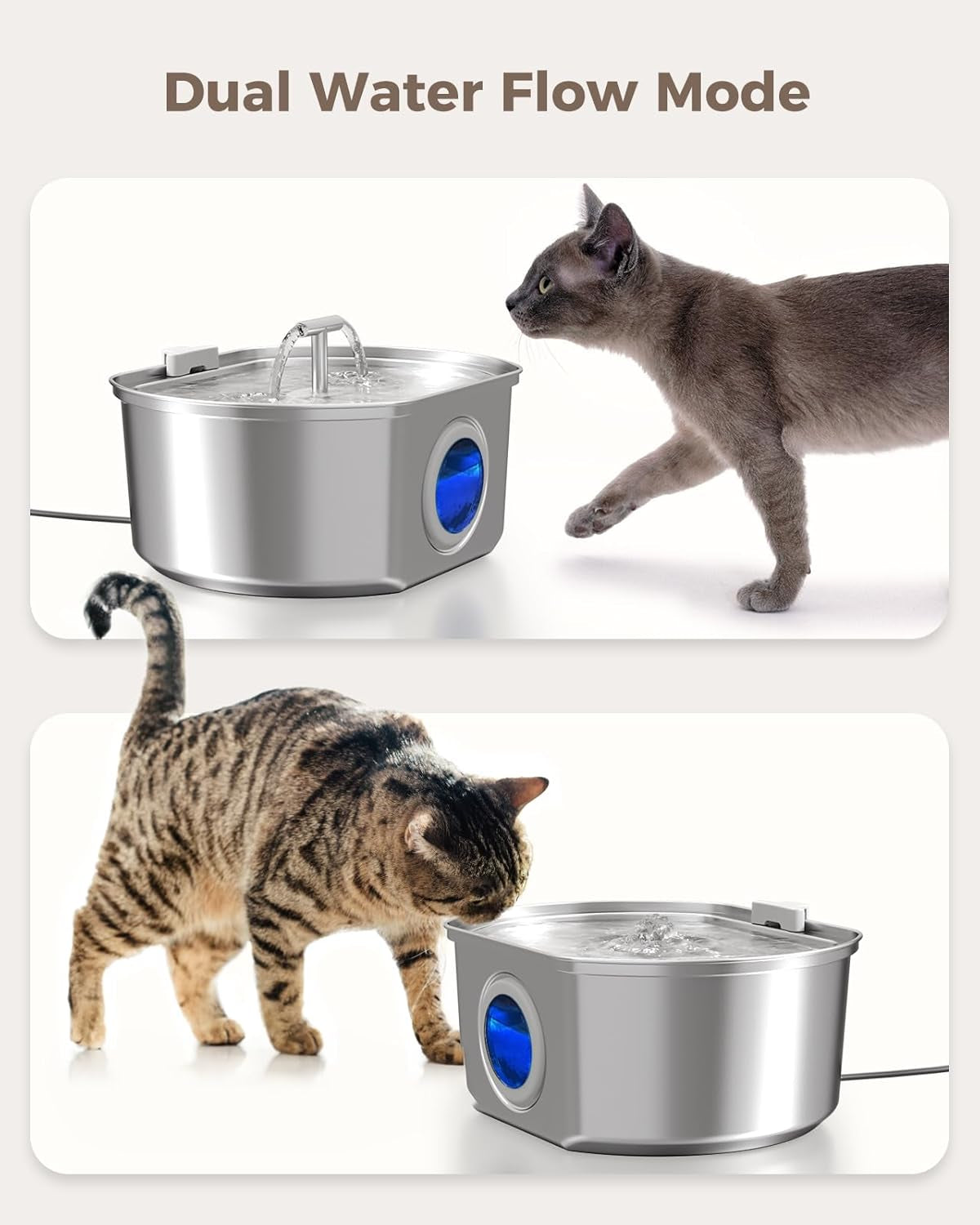 Cat Water Fountain Stainless Steel - Pet Drinking Fountain for Cats Indoor - 3.2L/108Oz Automatic Water Dispenser with Watering Level Window (4 Filter)