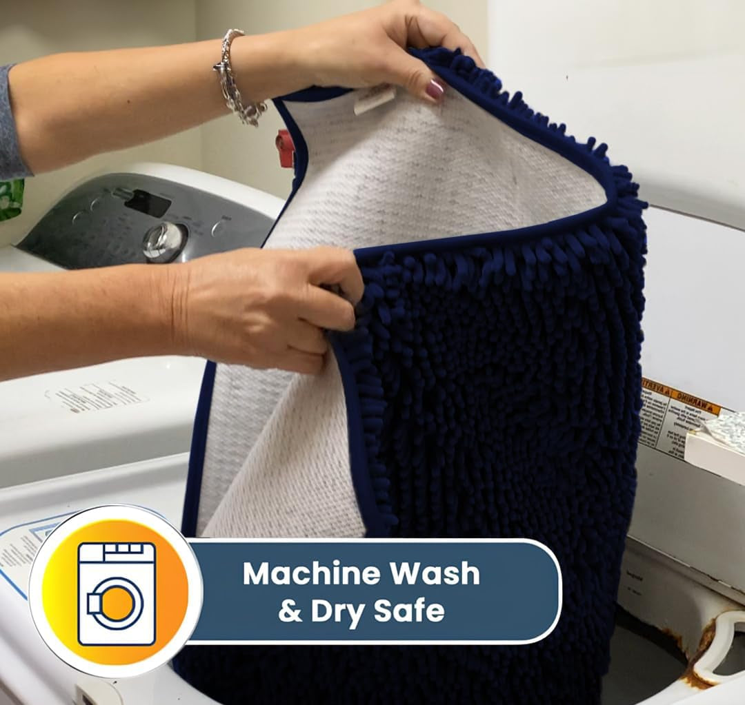 ® Shown on TV – Super Absorbent Door Mat Indoor, Microfiber Quick Dry Chenille Entryway Rug, Non-Slip Front Door Mat, Indoor Mats for Entryway, Machine Washable Pet Rug, Navy Blue 24"X36"