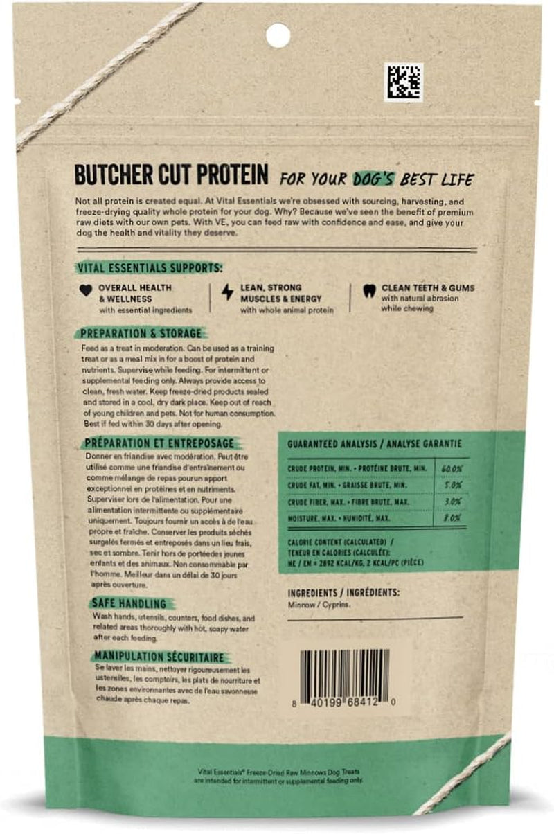 Minnows Dog Treats, 2.5 Oz | Freeze-Dried Raw | Single Ingredient | Premium Quality High Protein Training Treats | Grain Free, Gluten Free, Filler Free