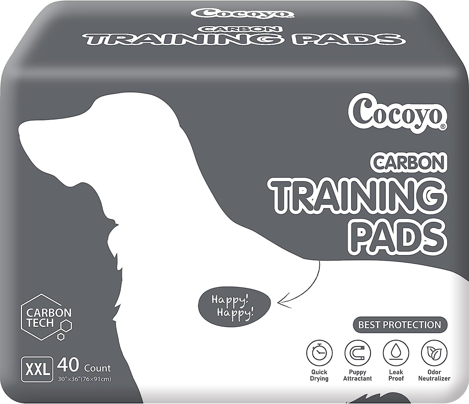 Dog Training Pads Extra Large Size丨Carbon Absorb Eliminating Urine Odor Puppy Pads 丨 Premium Charcoal Dog Pee Pads (40 Count, XXL 30X36 Inch),Black