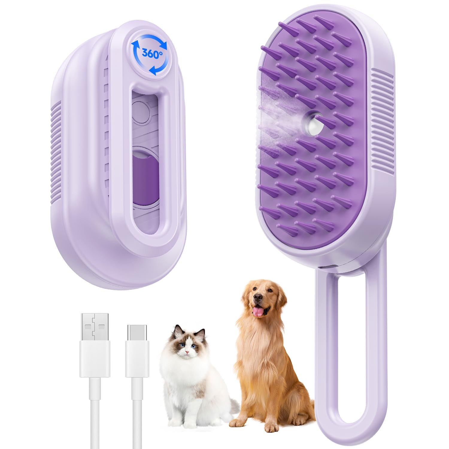 Cat Steam Brush for Shedding, 4 in 1 Rechargeable Steam Brush for Cats and Dogs, Anti-Static, Massage, Cleaning, Shedding & Combing All in One!