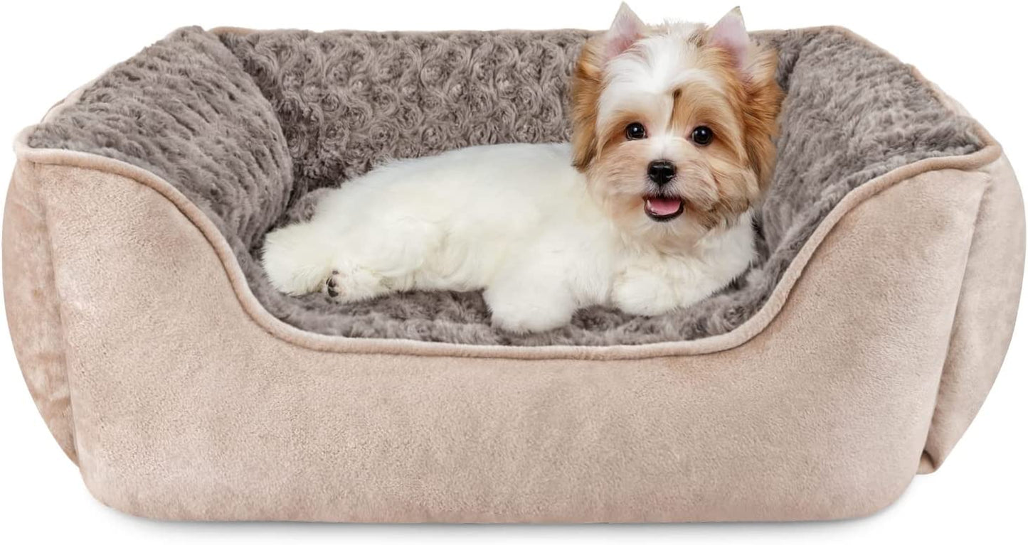 Rectangle Dog Bed for Large Medium Small Dogs - Washable Orthopedic Sofa Bed, Soft Breathable Puppy & Pet Cuddler, Durable Calming Dog Bed with Anti-Slip Bottom, Multiple Sizes, Beige