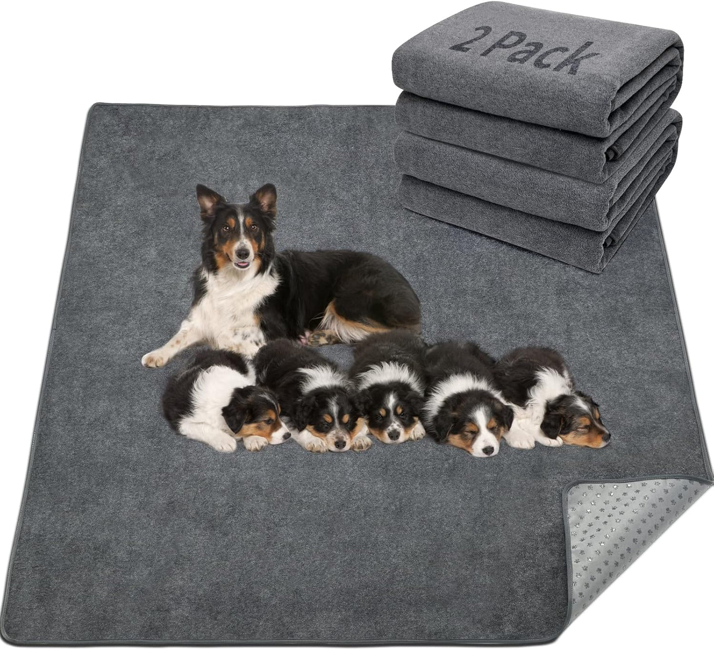 2 Packs Extra Large Reusable Dog Mat for Floor, Non-Slip Washable Pee Pads for Dogs, Fast Absorbent Pet Whelping Pads, Puppy Playpen Mat for Incontinence, Housebreak, Crate (36"X48"-Gray)