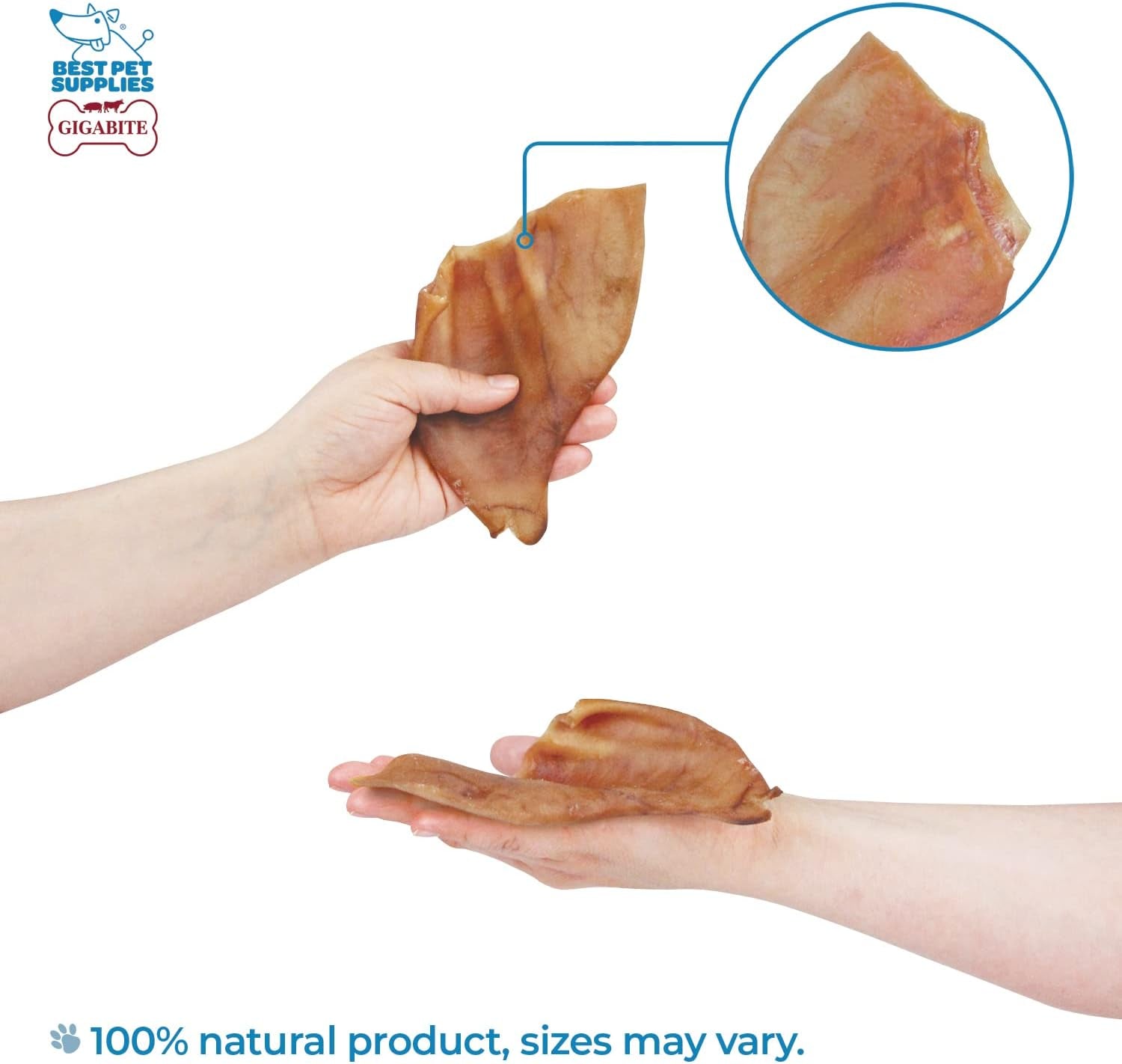 Gigabite Roasted Pig Ears for Dogs - Natural Dog Chews, Roasted Pigs Ears, Safe for Puppies and Aggressive Chewers, Cleans Teeth and Gums - Whole Ears, Pack of 22