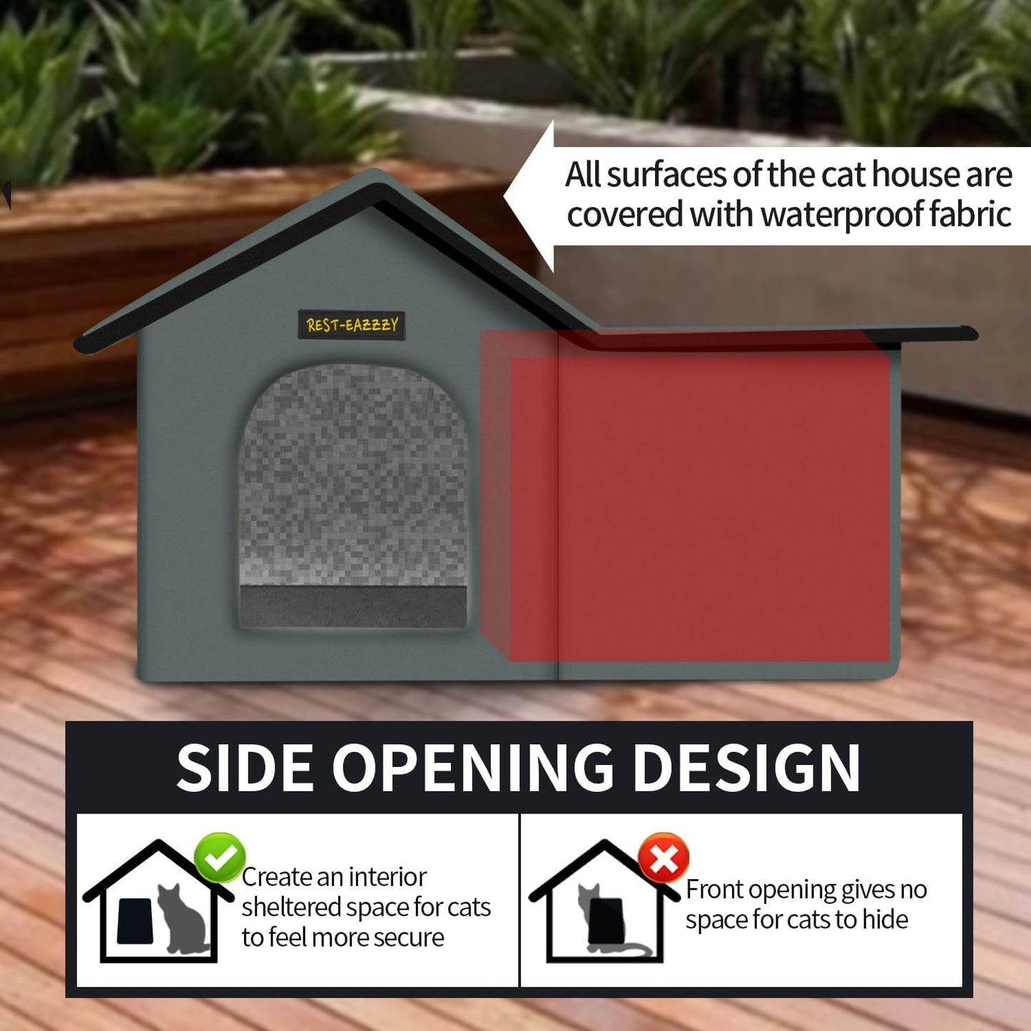 Cat House for Outdoor Cats, Weatherproof and Insulated Feral Cat House with Mat and Clip, Easy to Put Together, Selfwarming Cat Shelter for Winter(Grey, Waterproof House-L)