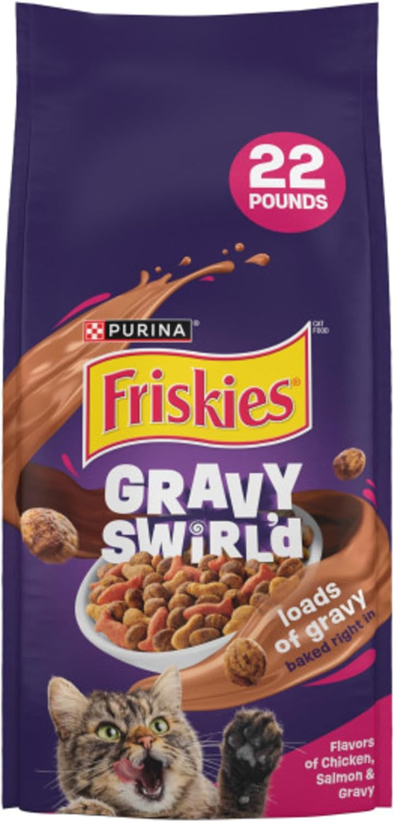 Purina  Dry Cat Food Gravy Swirl'D with Flavors of Chicken, Salmon and Gravy - 22 Lb. Bag