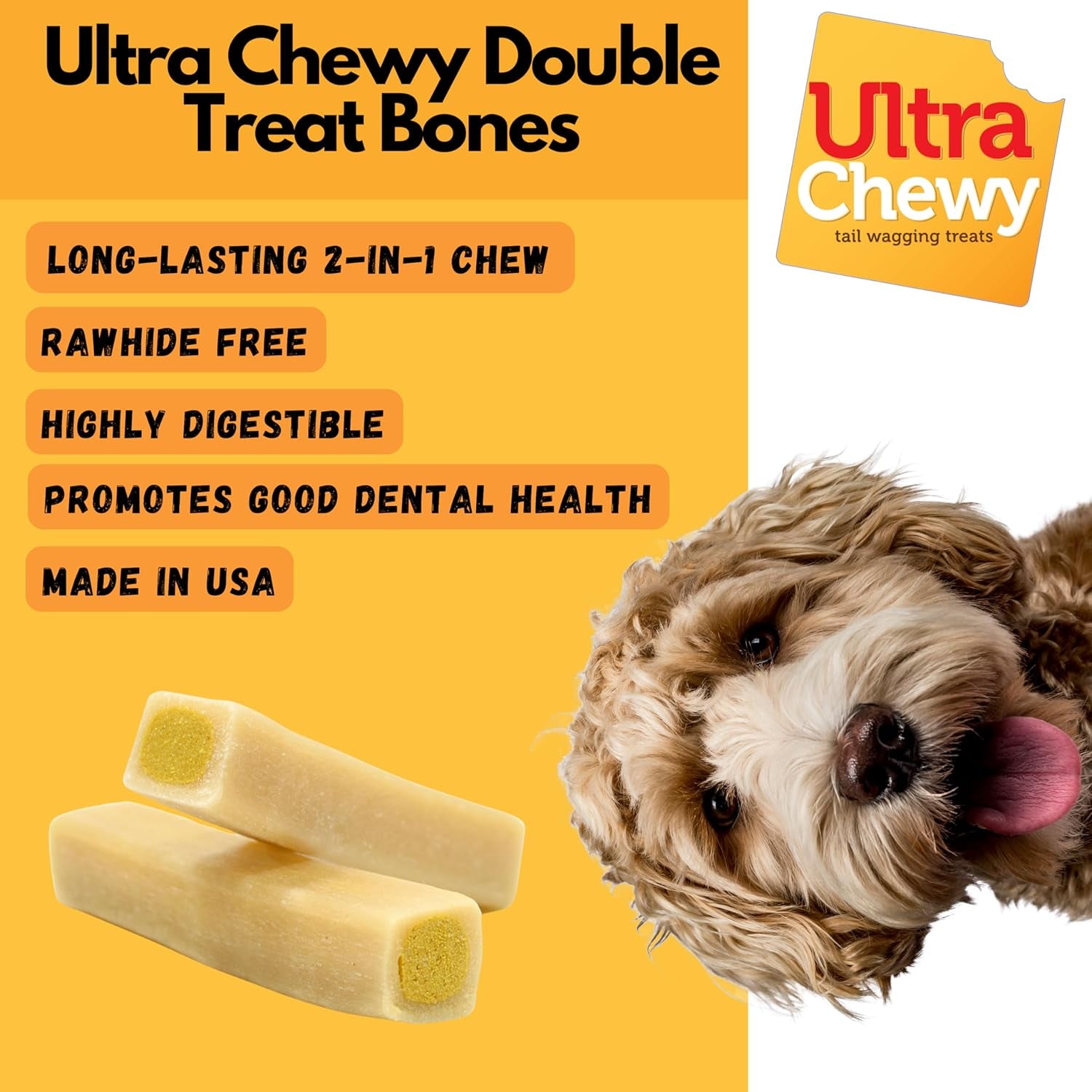 Favorites Double Treat Bones, Made in the USA, Healthy Treats, Easy to Digest, Promotes Dental Health (Assorted Flavors, 2 Packs/9 Bones per Pack)
